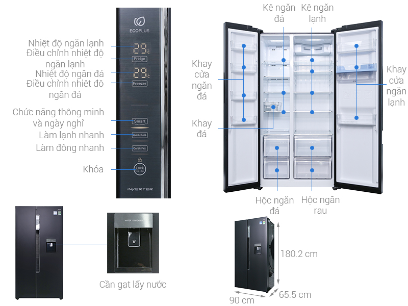 Thông số kỹ thuật Tủ lạnh Aqua Inverter 557 lít AQR-I565AS BS