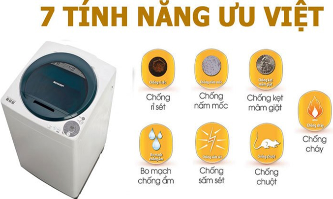 Máy giặt Sharp ES-U78GV-G mâm giặt xoắn kép