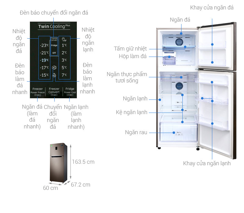 Thông số kỹ thuật Tủ lạnh Samsung Inverter 299 lít RT29K5532DX/SV