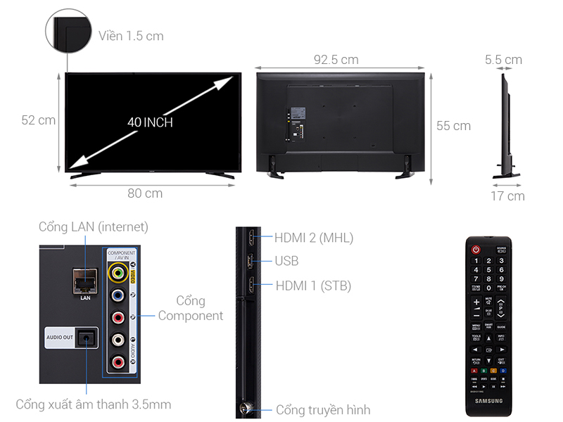 Thông số kỹ thuật Smart Tivi Samsung 40 inch UA40J5250D