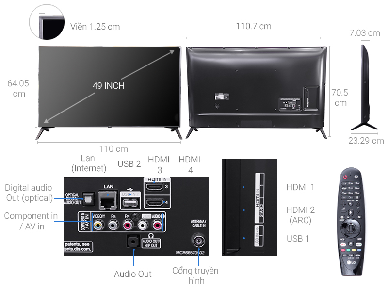 Thông số kỹ thuật Smart Tivi LG 4K 49 inch 49UJ652T