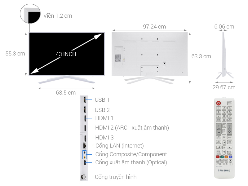 Thông số kỹ thuật Smart Tivi Samsung 43 inch UA43N5510
