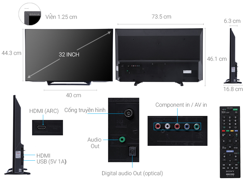 Thông số kỹ thuật Tivi Sony 32 inch KDL-32R300E