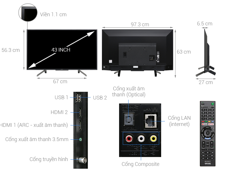 Thông số kỹ thuật Smart Tivi Sony 43 inch KDL-43W660G