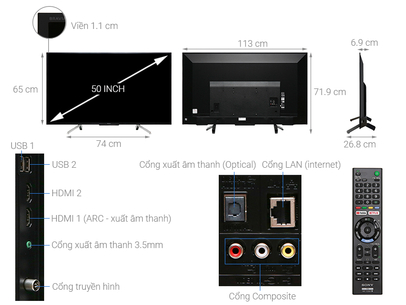 Thông số kỹ thuật Smart Tivi Sony 50 inch KDL-50W660G
