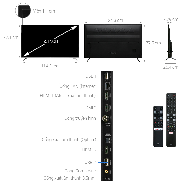 Thông số kỹ thuật Android Tivi TCL 4K 55 inch L55P8-UF