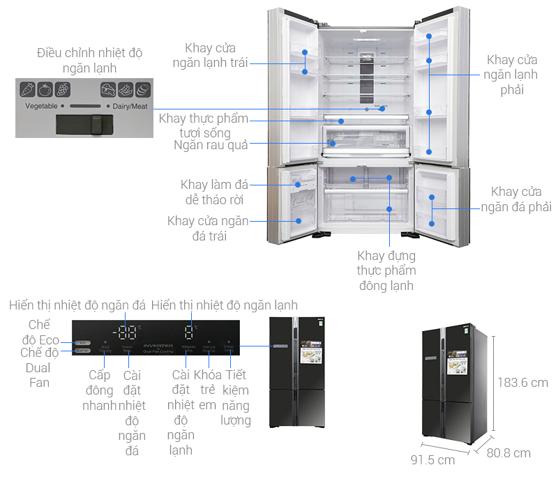 Thông số kỹ thuật Tủ lạnh Hitachi inverter 640 lít WB800PGV5 GBK