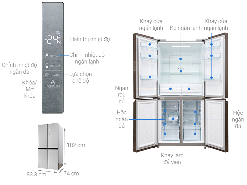 Thông số kỹ thuật Tủ lạnh Midea Inverter 482 lít MRC-626FWEIS