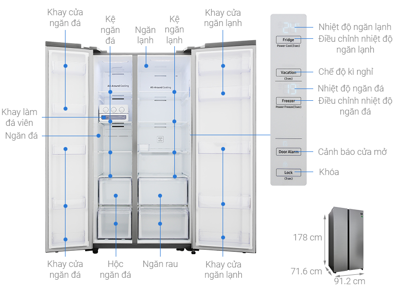 Thông số kỹ thuật Tủ lạnh Samsung Inverter 647 lít RS62R5001M9/SV
