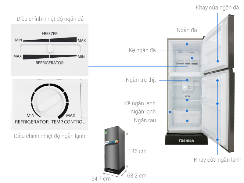 Thông số kỹ thuật Tủ lạnh Toshiba Inverter 194 lít GR-A25VS (DS)