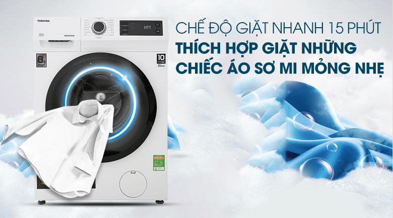 Giặt nhanh 15 phút - Máy giặt Toshiba Inverter 8.5 Kg TW-BH95S2V WK