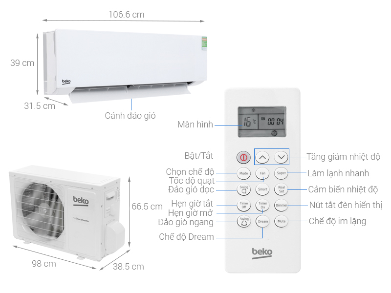 Thông số kỹ thuật Máy lạnh Beko Inverter 2 HP RSVC18AV