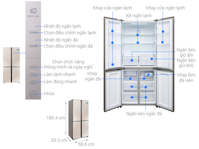 Thông số kỹ thuật Tủ lạnh Aqua Inverter 516 lít AQR-IG525AM GG