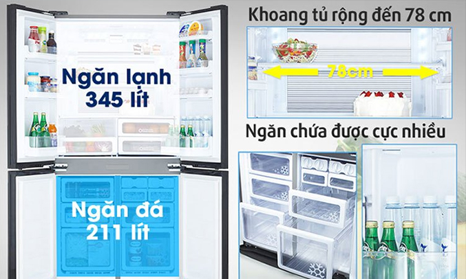 Tủ lạnh Sharp 556 lít SJ-FX630V-BE có dung tích 456 lít