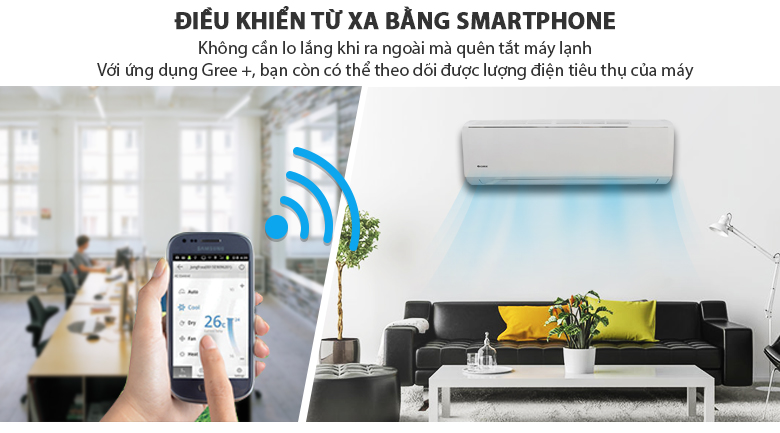 Điều khiển máy lạnh qua smartphone - Máy lạnh Gree Wifi Inverter 1.0 HP GWC09QB-K3DNB6B