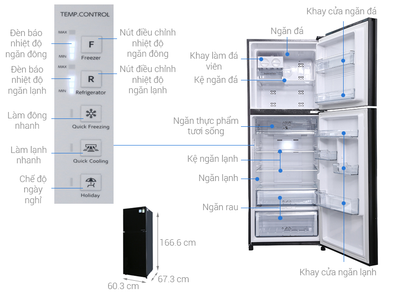 Thông số kỹ thuật Tủ lạnh Aqua Inverter 345 lít AQR-IG356DN GBN
