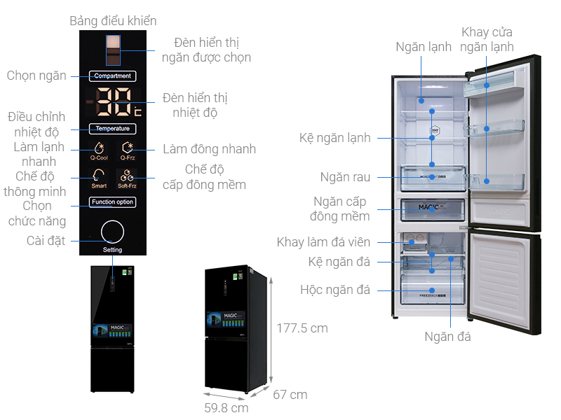 Thông số kỹ thuật Tủ lạnh Aqua Inverter 324 lít AQR-IG378EB GB