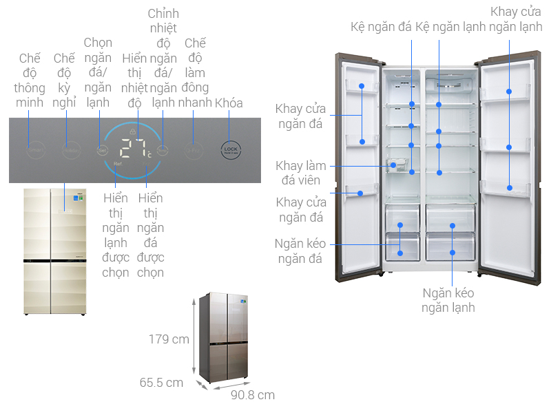 Thông số kỹ thuật Tủ lạnh Aqua Inverter 518 lít AQR-IG585AS SG