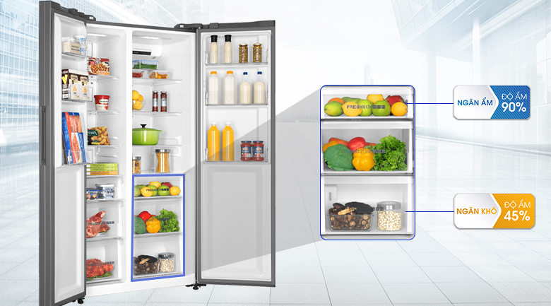Ngăn rau quả và thực phẩm khô riêng biệt - Tủ lạnh Aqua Inverter 576 lít AQR-IG696FS GP