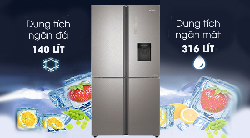 Tủ lạnh Aqua Inverter 456 lít AQR-IGW525EM GP - Dung tích 456 lít, thích hợp gia đình 5 thành viên