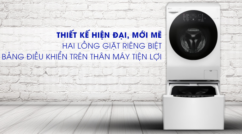 Máy giặt sấy 2 lồng hoạt động nhanh chóng, tiện lợi - Máy giặt sấy LG TWINWash Inverter 10.5 kg FG1405H3W1 & TG2402NTWW