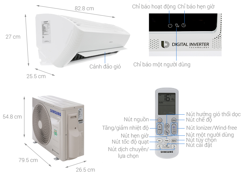Thông số kỹ thuật Máy lạnh Samsung Inverter 1.5 HP AR13NVFXAWKNSV