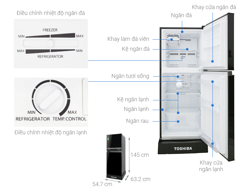 Thông số kỹ thuật Tủ lạnh Toshiba Inverter 194 lít GR-A25VM (UKG)
