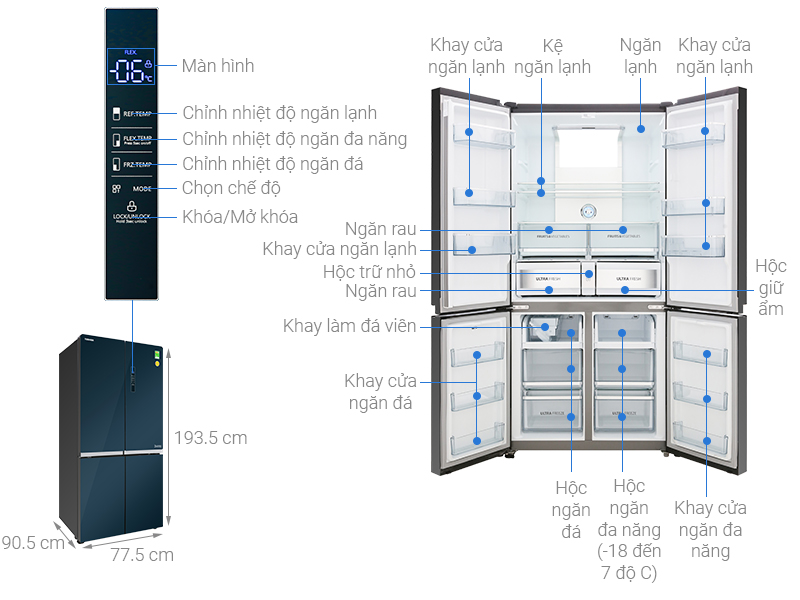 Thông số kỹ thuật Tủ lạnh Toshiba Inverter 622 lít GR-RF646WE-PGV(24)