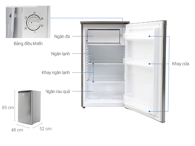 Thông số kỹ thuật Tủ lạnh Beko 90 lít RS9050P