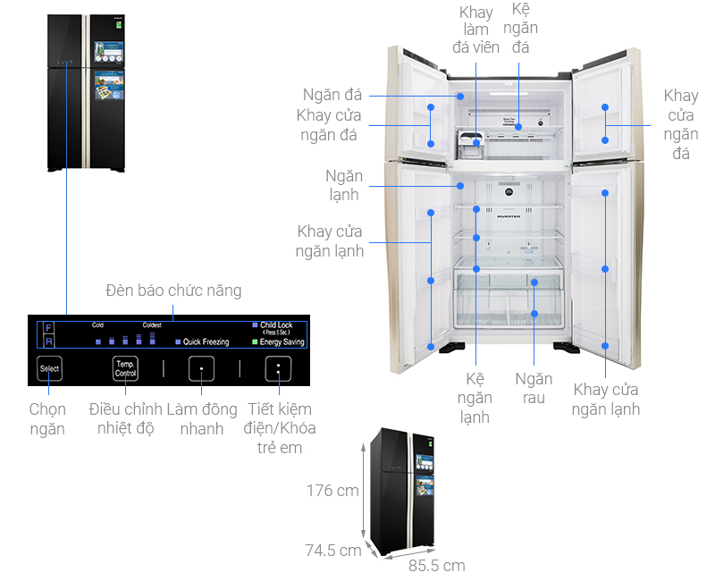 Thông số kỹ thuật Tủ lạnh Hitachi Inverter 509 lít R-FW650PGV8 GBK