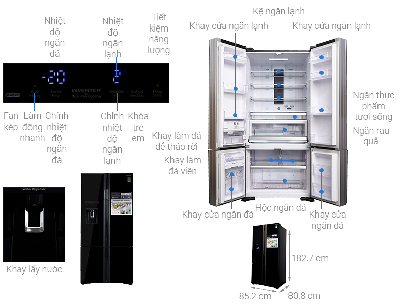 Thông số kỹ thuật Tủ lạnh Hitachi Inverter 587 lít R-WB730PGV6X GBK