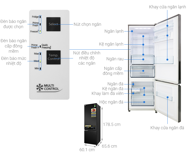 Thông số kỹ thuật Tủ lạnh Panasonic Inverter 322 lít NR-BC360QKVN