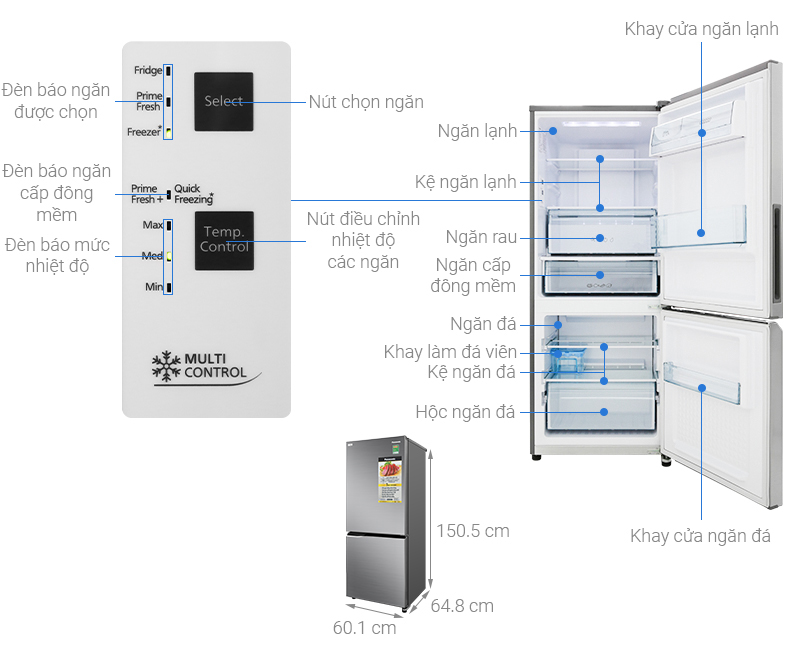 Thông số kỹ thuật Tủ lạnh Panasonic Inverter 255 lít NR-BV280QSVN