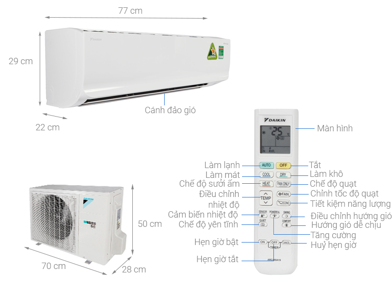 Thông số kỹ thuật Máy lạnh 2 chiều Daikin Inverter 2.0 HP FTHF50RVMV